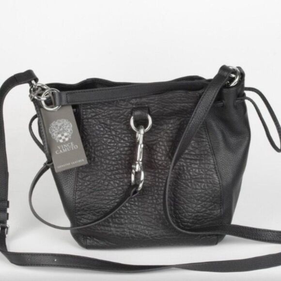 Vince Camuto Black Textured Shoulder Bag with Silver Hardware - Picture 1 of 6